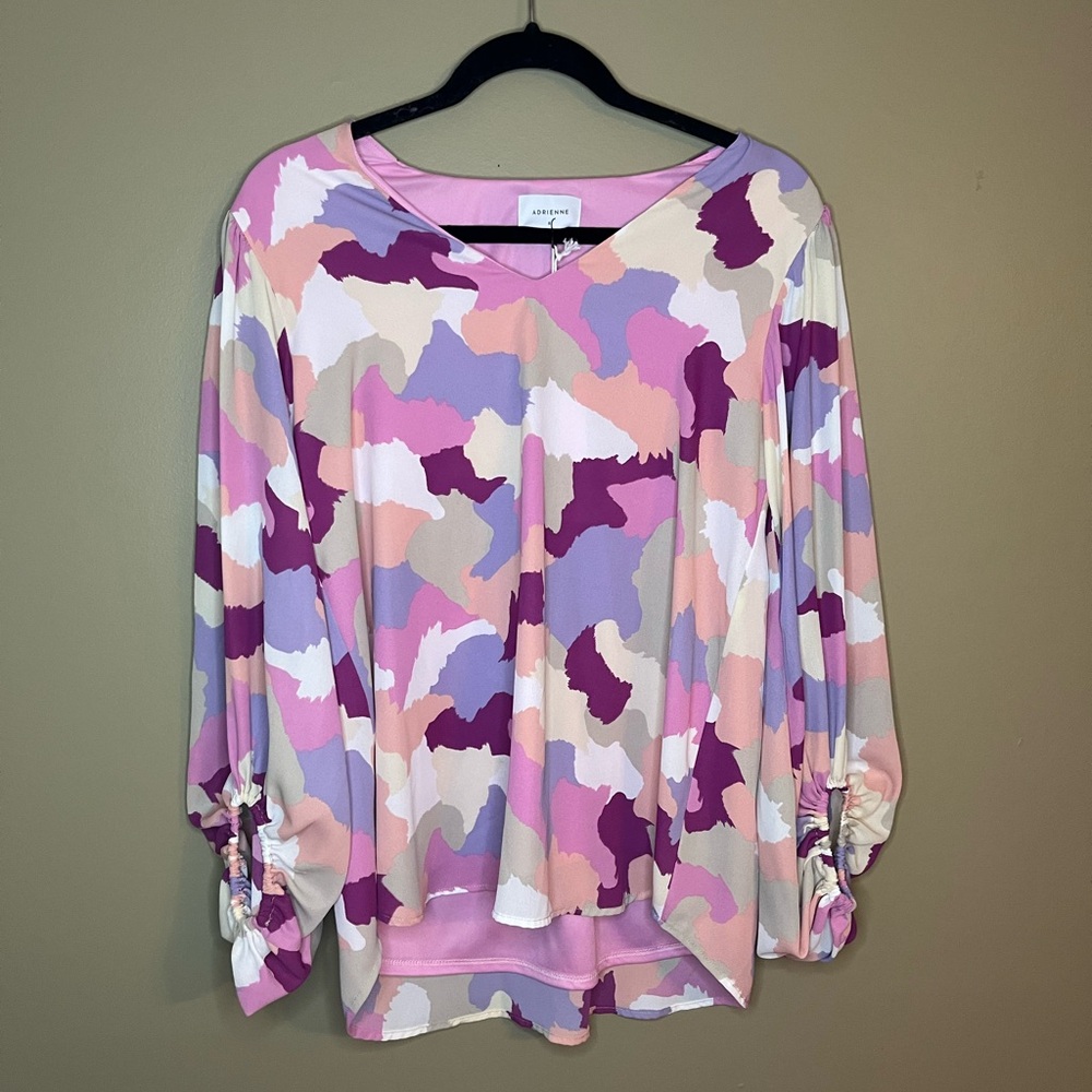 Adrienne Pink/Purple/Beige Camo Blouse Women’s S